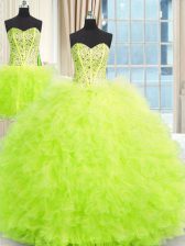  Three Piece Sleeveless Floor Length Beading and Ruffles Lace Up Quinceanera Gown