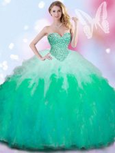  Multi-color Lace Up Quinceanera Dress Beading and Ruffles Sleeveless Floor Length