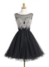 Latest Sequins Scoop Sleeveless Zipper Prom Evening Gown Black Organza