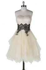Vintage Sleeveless Tulle Knee Length Zipper Prom Dress in Champagne with Appliques