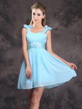  Straps Baby Blue Sleeveless Chiffon Zipper Damas Dress for Prom and Party and Wedding Party