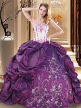 Simple Ball Gowns Ball Gown Prom Dress Purple Strapless Taffeta Sleeveless Floor Length Lace Up