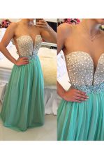  Turquoise Sleeveless Beading Floor Length Dress for Prom