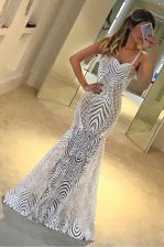 Ideal Mermaid White Prom Dresses Prom with Lace Spaghetti Straps Sleeveless Zipper