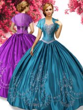Fashion Floor Length Lace Up Ball Gown Prom Dress Teal for Military Ball and Sweet 16 and Quinceanera with Beading and Embroidery