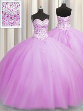  Bling-bling Really Puffy Lilac Ball Gowns Tulle Sweetheart Sleeveless Beading Floor Length Lace Up Quinceanera Gown