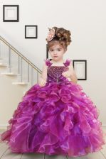 Floor Length Mermaid Sleeveless Fuchsia Little Girls Pageant Dress Wholesale Lace Up