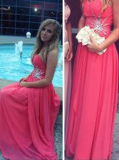 Custom Made Hot Pink Backless Prom Dress Beading Sleeveless Floor Length
