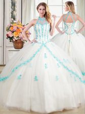 Free and Easy White Halter Top Lace Up Beading and Appliques Sweet 16 Quinceanera Dress Sleeveless