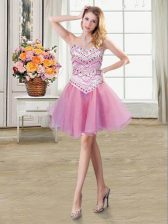 Nice Beading Prom Party Dress Lilac Lace Up Sleeveless Mini Length