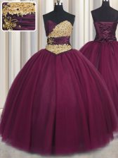  Floor Length Ball Gowns Sleeveless Burgundy Vestidos de Quinceanera Lace Up