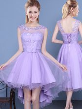  A-line Dama Dress Lavender Scoop Organza Sleeveless Mini Length Lace Up
