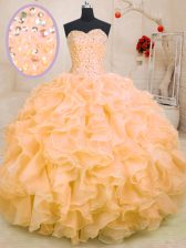 Adorable Orange Sleeveless Organza Lace Up 15th Birthday Dress for Military Ball and Sweet 16 and Quinceanera
