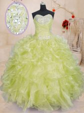 Admirable Sweetheart Sleeveless Lace Up Vestidos de Quinceanera Yellow Green Organza