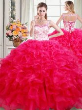 New Arrival Floor Length Hot Pink Vestidos de Quinceanera Straps Sleeveless Lace Up