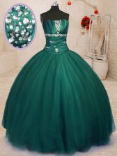 Trendy Dark Green Sleeveless Beading Floor Length Ball Gown Prom Dress