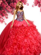  Floor Length Red Quince Ball Gowns Sweetheart Sleeveless Lace Up