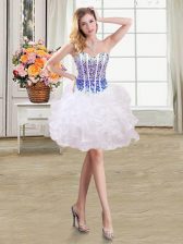 Perfect White and Blue Sleeveless Mini Length Beading and Ruffles Lace Up Homecoming Dress