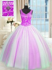 Modest Sequins Floor Length Ball Gowns Sleeveless Multi-color 15 Quinceanera Dress Lace Up