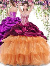  Pick Ups Ruffled Sweetheart Sleeveless Brush Train Lace Up 15th Birthday Dress Multi-color Organza and Taffeta