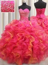 Dramatic Multi-color Ball Gowns Beading and Ruffles Sweet 16 Quinceanera Dress Lace Up Organza Sleeveless Floor Length