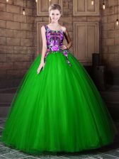 Inexpensive One Shoulder Sleeveless Floor Length Pattern Lace Up Quinceanera Gowns