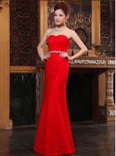 Glittering Mermaid Lace Sleeveless Zipper Floor Length Beading Prom Dress