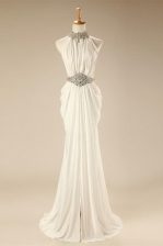  White Sleeveless Chiffon Sweep Train Zipper Prom Dress for Prom and Party