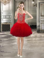 Sophisticated Sleeveless Lace Up Mini Length Beading and Ruffles Prom Dress