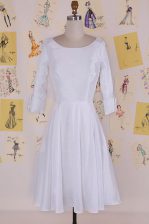 Latest White Scoop Zipper Ruching Prom Evening Gown Half Sleeves