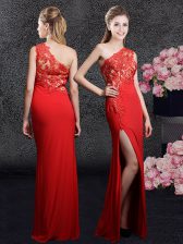  One Shoulder Sleeveless Side Zipper Floor Length Lace and Appliques Homecoming Dress