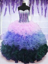 Multi-color Organza Lace Up Sweet 16 Dress Sleeveless Floor Length Beading and Ruffles and Ruffled Layers