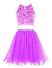 Edgy Mini Length Purple Prom Party Dress Scoop Sleeveless Clasp Handle