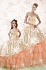 Elegant Sleeveless Lace Up Floor Length Embroidery and Ruffled Layers Sweet 16 Dress