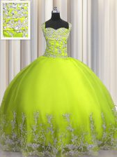 Beautiful Yellow Green Sleeveless Beading and Appliques Floor Length Quinceanera Dress
