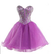 New Style Beading Prom Dresses Lilac Lace Up Sleeveless Mini Length
