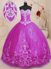 Deluxe Sweetheart Sleeveless Lace Up Sweet 16 Dresses Fuchsia Tulle