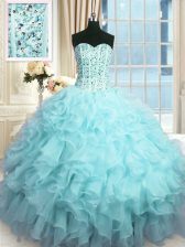 Noble Sleeveless Beading and Ruffles and Sequins Lace Up Vestidos de Quinceanera