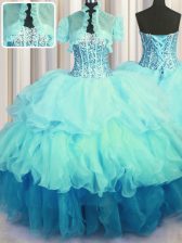 Pretty Visible Boning Bling-bling Beading and Ruffled Layers Quinceanera Dress Multi-color Lace Up Sleeveless Floor Length