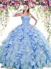 Enchanting Blue Sleeveless Beading and Ruffles Floor Length Quinceanera Dresses
