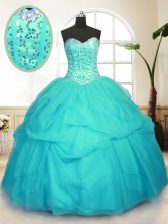 Suitable Tulle Sweetheart Sleeveless Lace Up Sequins and Pick Ups Quinceanera Dresses in Aqua Blue