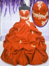  Orange Red Sleeveless Floor Length Appliques and Pick Ups Lace Up 15 Quinceanera Dress