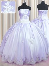 Luxurious Floor Length Lavender Ball Gown Prom Dress Strapless Sleeveless Lace Up