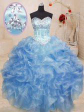 Exquisite Light Blue Sweetheart Lace Up Beading and Ruffles Quinceanera Gowns Sleeveless
