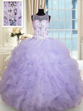 Dazzling Scoop Sleeveless Beading and Ruffles Lace Up Ball Gown Prom Dress