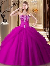Customized Hot Pink Sweetheart Neckline Embroidery Quinceanera Dresses Sleeveless Lace Up