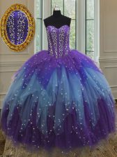 Excellent Sequins Sweetheart Sleeveless Lace Up Ball Gown Prom Dress Multi-color Tulle