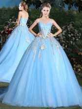 Gorgeous Blue Sweetheart Neckline Appliques Quinceanera Dress Sleeveless Lace Up