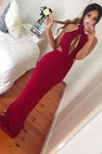 Modern Mermaid Floor Length Zipper Dress for Prom Wine Red for Prom with Ruching