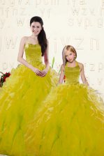 High Class Yellow Quince Ball Gowns Military Ball and Sweet 16 and Quinceanera with Beading and Ruffles Sweetheart Sleeveless Lace Up